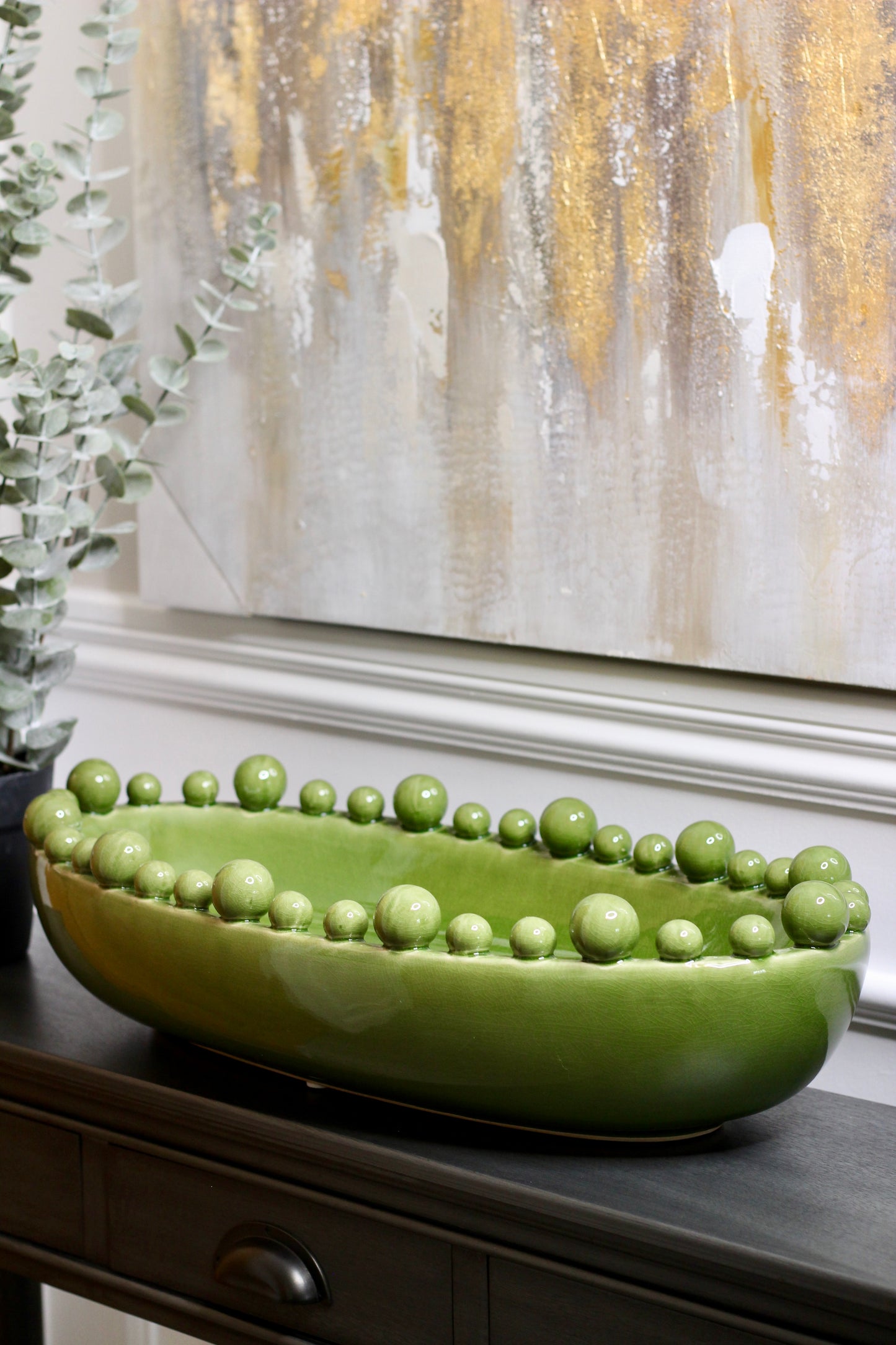 Green Oval Bowl With Bobbled Edge