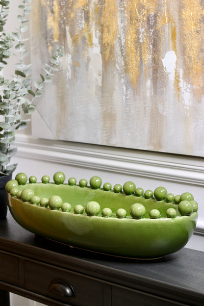Green Oval Bowl With Bobbled Edge styled view – Leya Buster Interiors