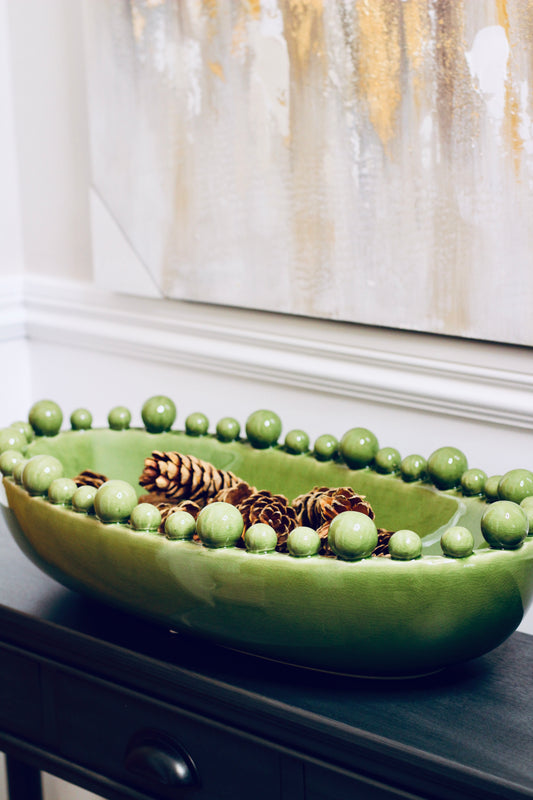 Green Oval Bowl With Bobbled Edge