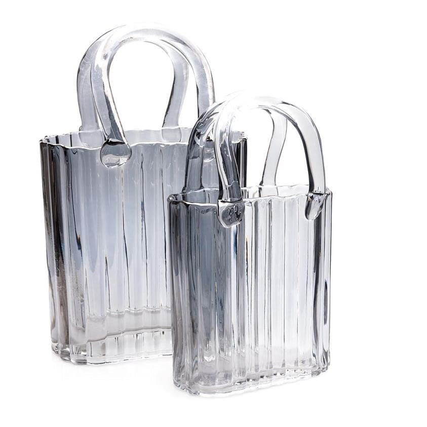 Glass Handbag Vase - Smoked Grey