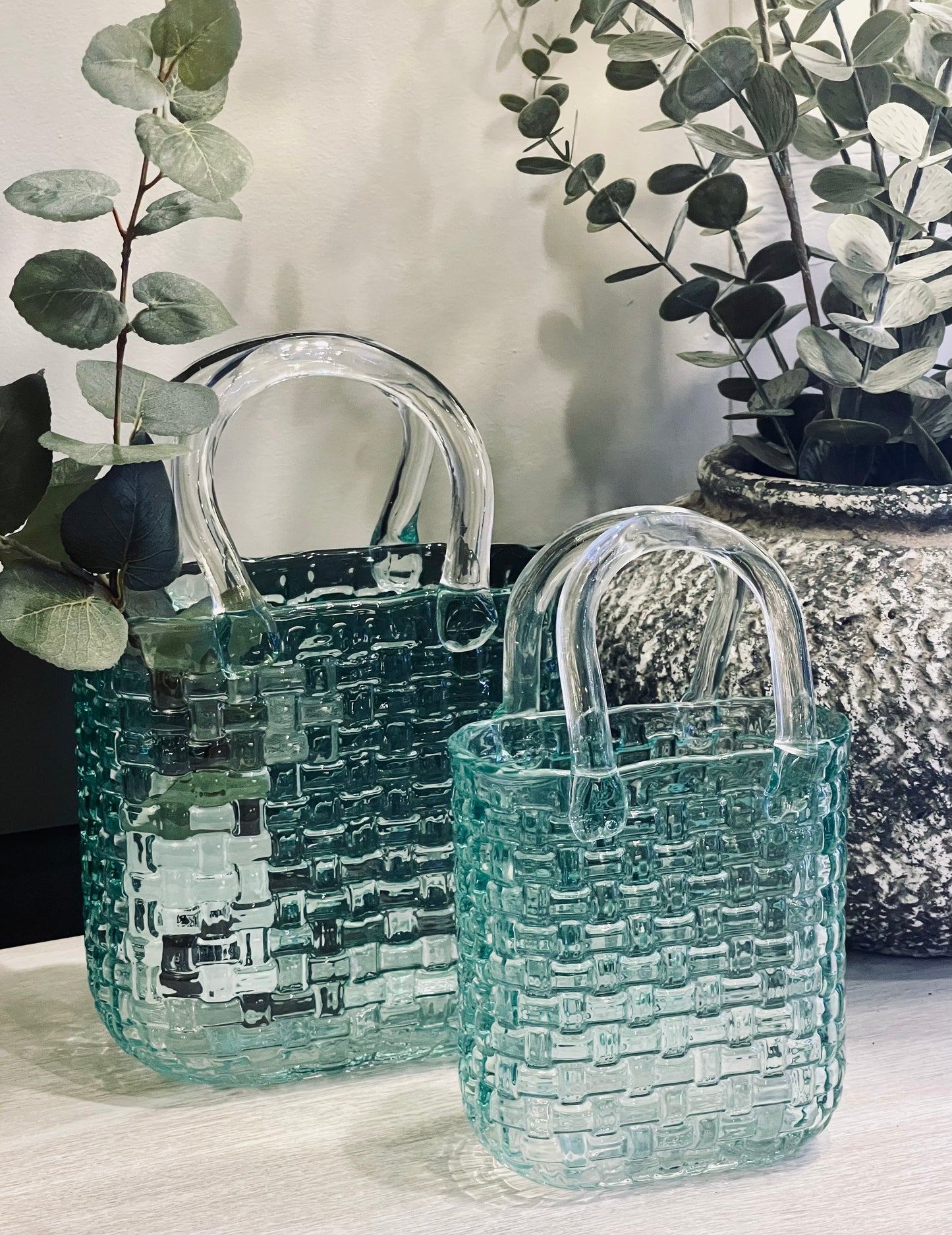 Glass Handbag Vase - Green