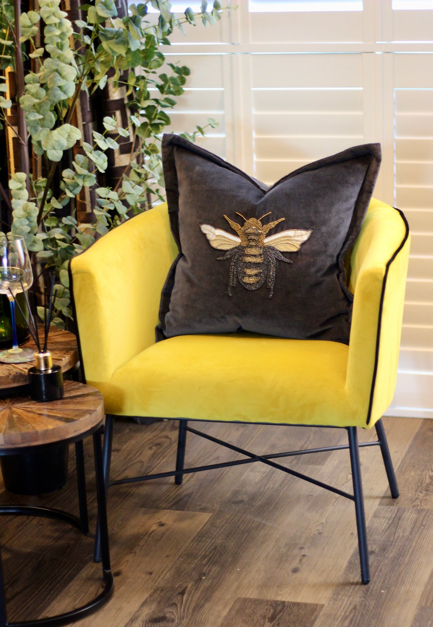 Luxe Bee Embellished Cushion - Black