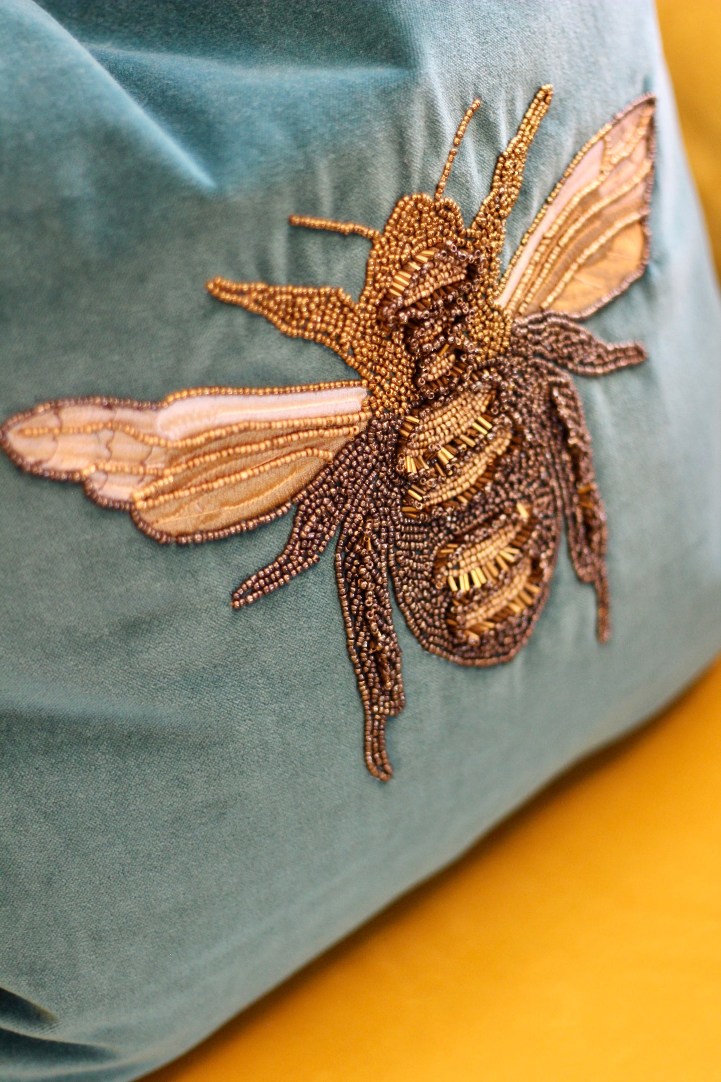 Luxe Bee Embellished Cushion - Teal