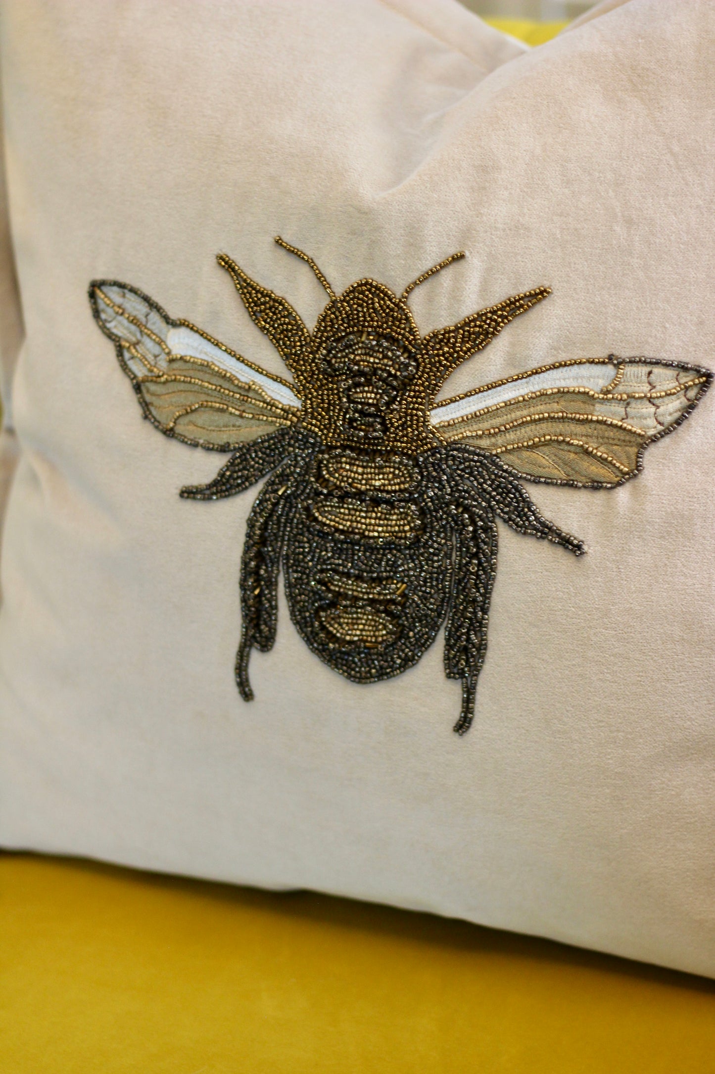 Luxe Bee Embellished Cushion - Quartz