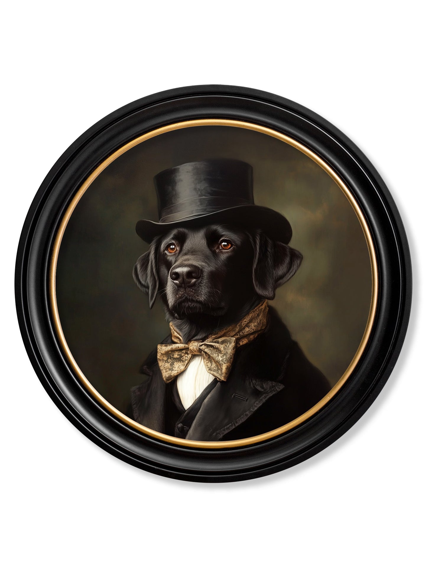 Lord Wagsalot – Gentleman Black Labrador Oxford Round Frame detail – Leya Buster Interiors