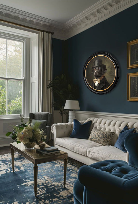 Lord Wagsalot – Gentleman Black Labrador Oxford Round Frame – fine home fragrance at Leya Buster Interiors