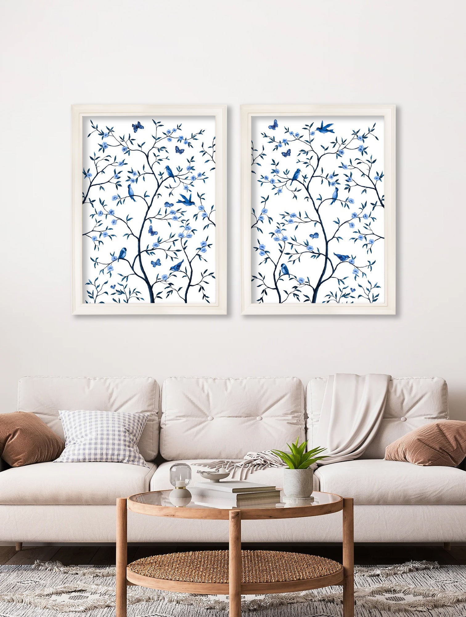 Tree of Life Blue & White Set of 2 – framed wall art at Leya Buster Interiors