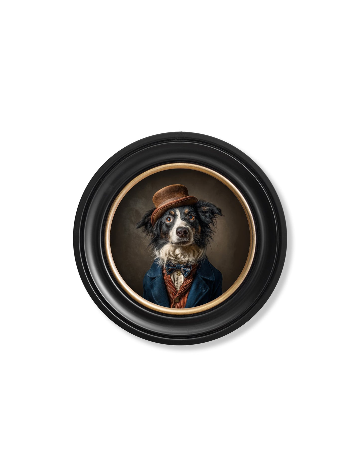 Lord Shearlock – Gentleman Border Collie Oxford Round Frame styled view – Leya Buster Interiors