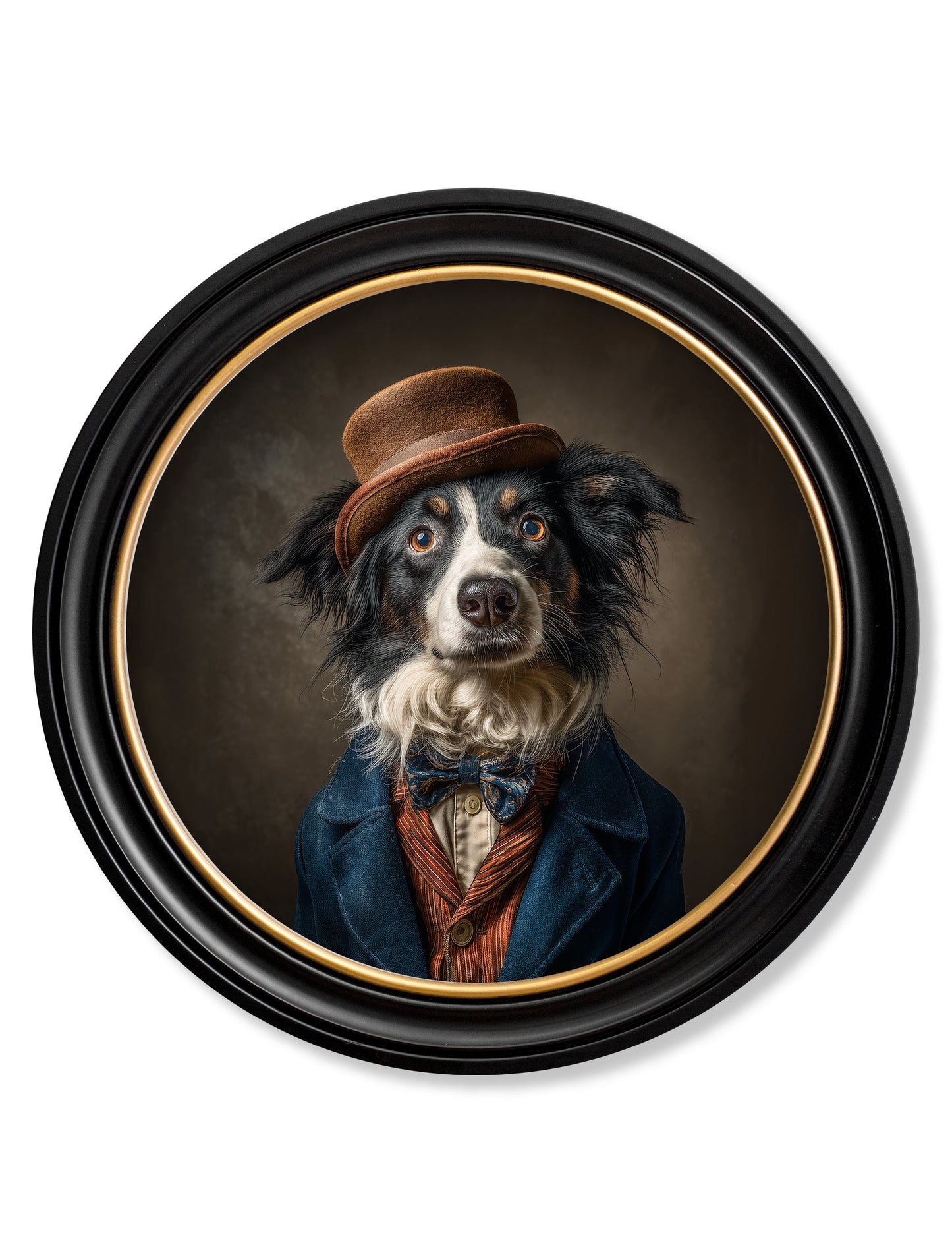 Lord Shearlock – Gentleman Border Collie Oxford Round Frame detail – Leya Buster Interiors