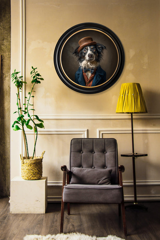 Lord Shearlock – Gentleman Border Collie Oxford Round Frame – fine home fragrance at Leya Buster Interiors