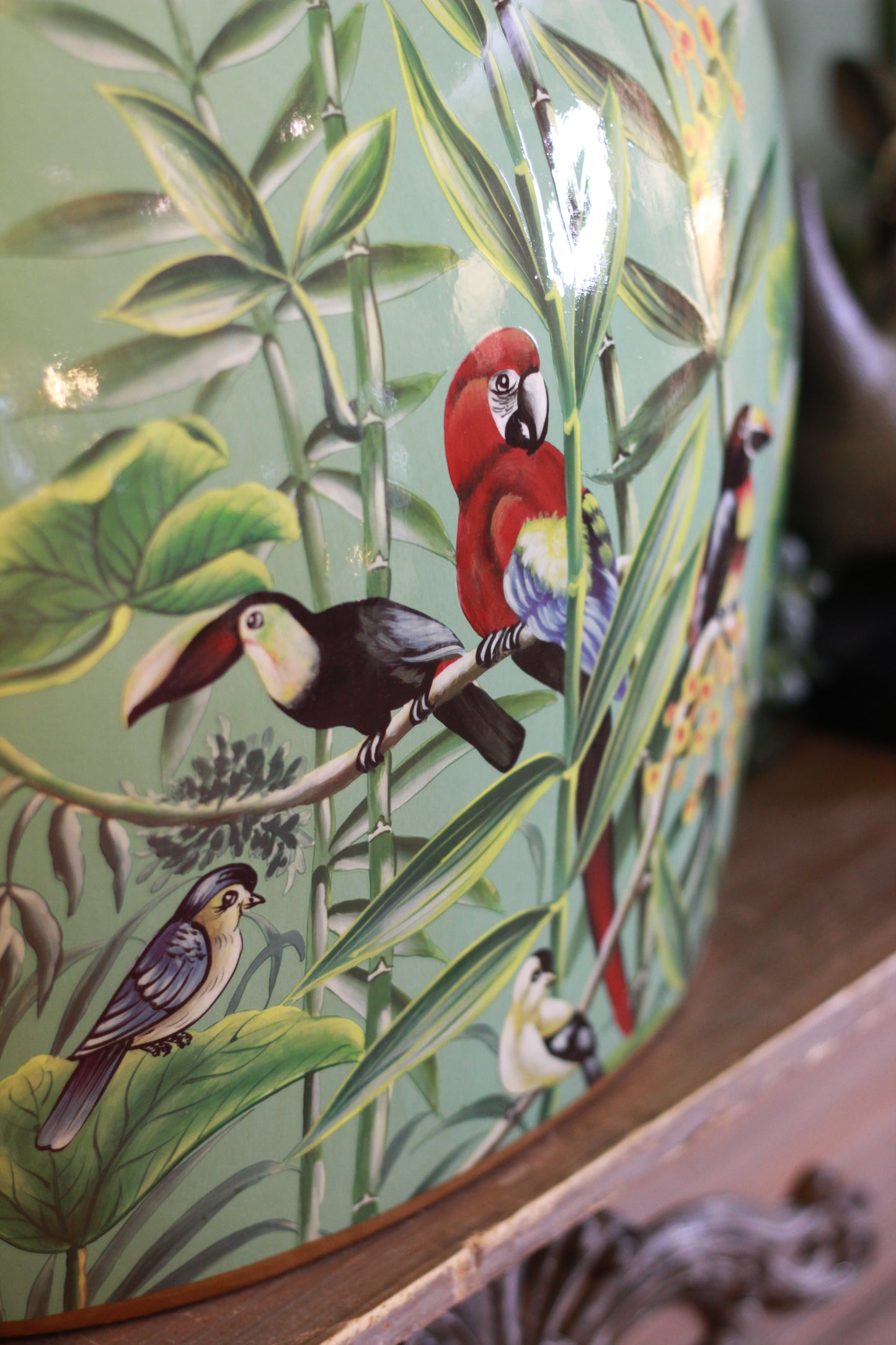 Hand Painted Tropical Birds In Paradise Vase