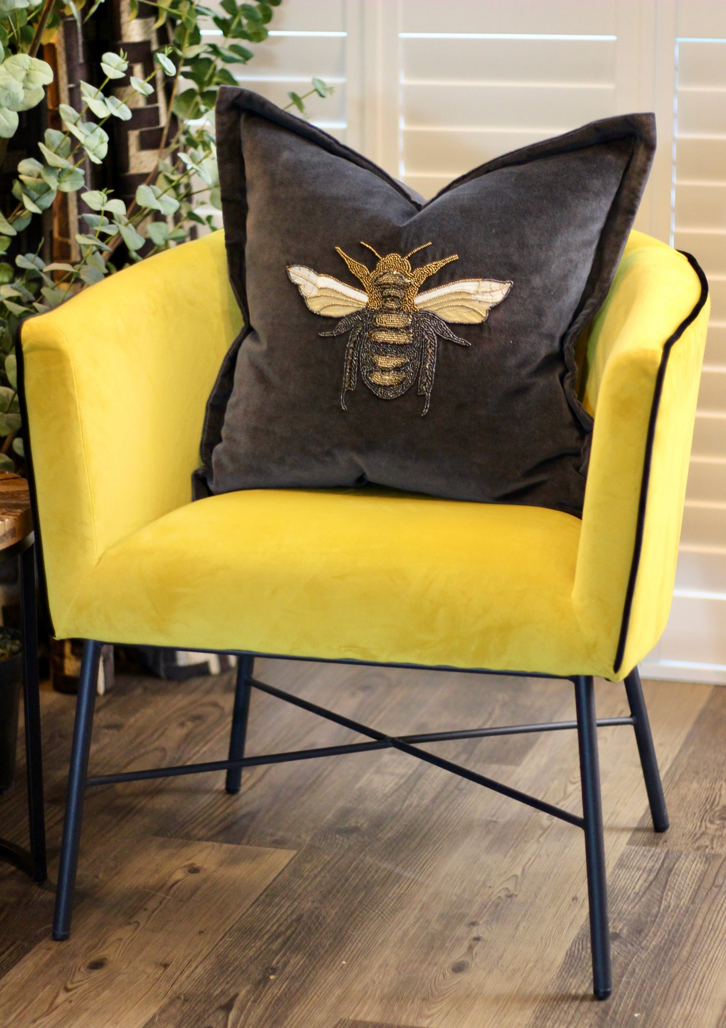 Luxe Bee Embellished Cushion - Black