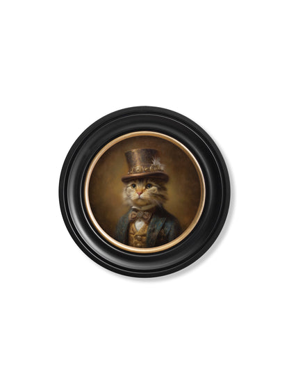 Lord Whiskerby – Gentleman Tabby Cat Oxford Round Frame styled view – Leya Buster Interiors