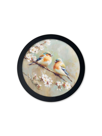 Garden Birds – 30cm Black Round Box Frame styled view – Leya Buster Interiors