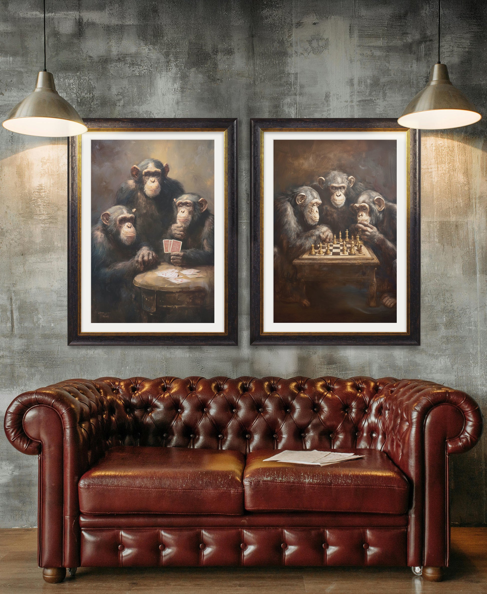 The Chess – Playing Chimps – Oxford Frame styled view – Leya Buster Interiors