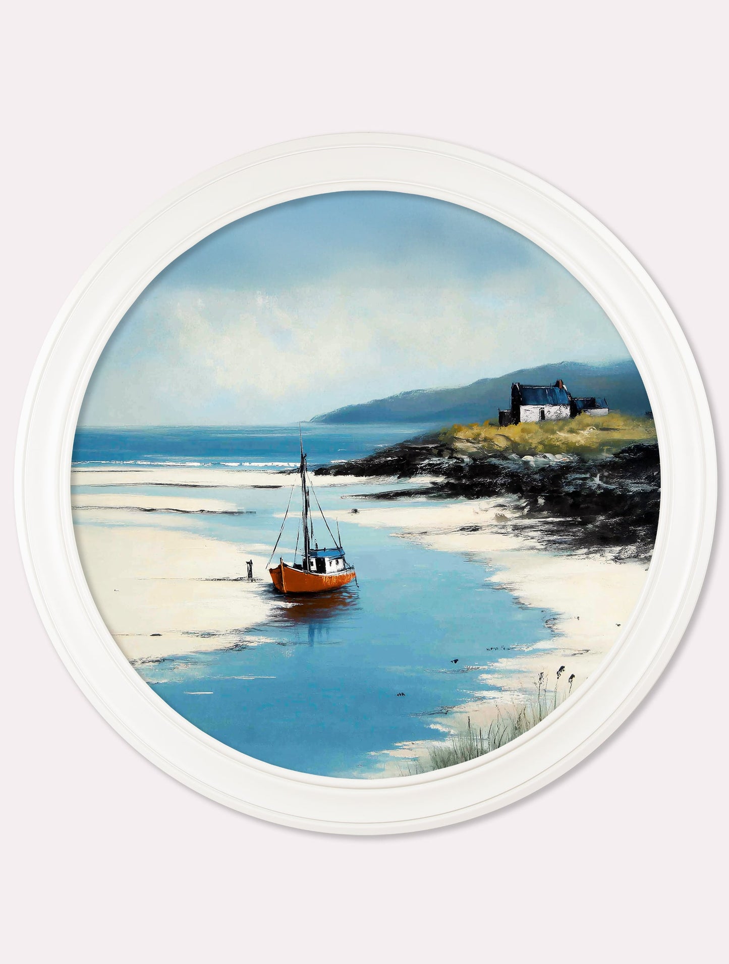 The Coastal Boat – Oxford White Round Frame styled view – Leya Buster Interiors