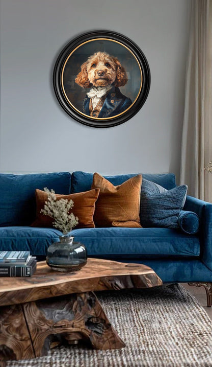Sir Barkington – Gentleman Cockapoo Oxford Round Frame – fine home fragrance at Leya Buster Interiors
