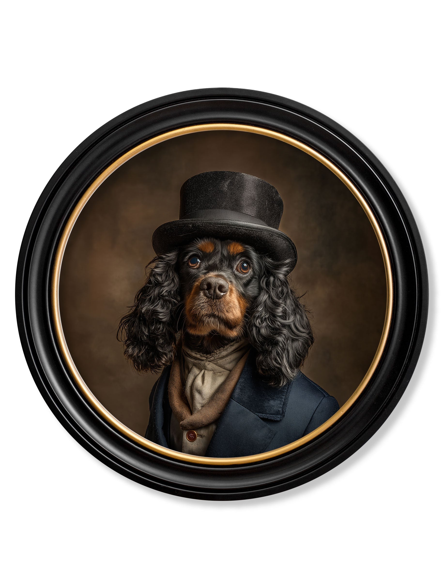 Lord Longears – Gentleman Cocker Spaniel Oxford Round Frame detail – Leya Buster Interiors