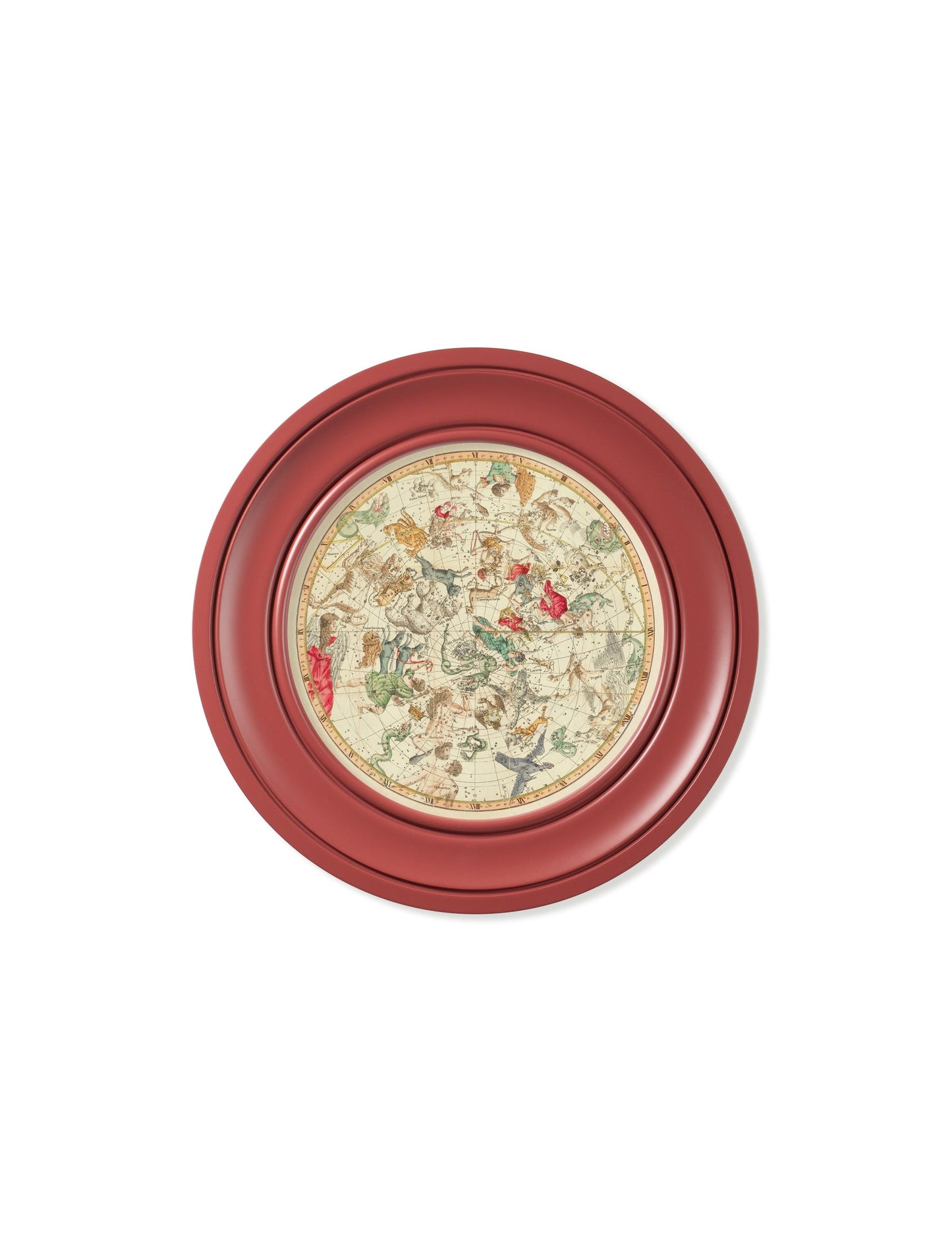 c.1820 Map of Constellations – Round Frame Red styled view – Leya Buster Interiors
