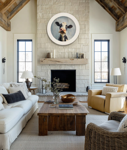 The Curious Cow – Oxford Strong White Round Frame – framed wall art at Leya Buster Interiors