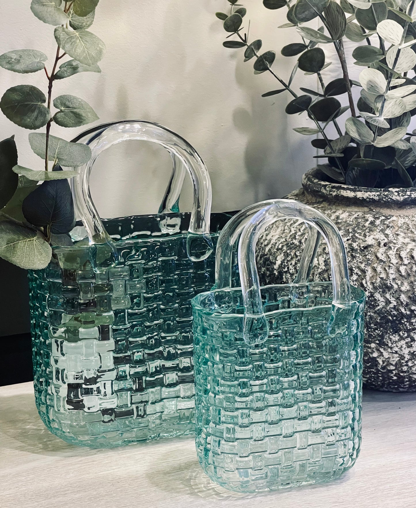 Glass Handbag Vase - Green