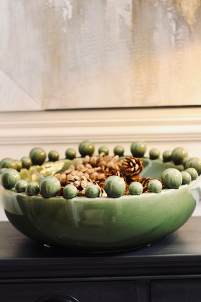 Green Bowl With Bobbled Edge styled view – Leya Buster Interiors