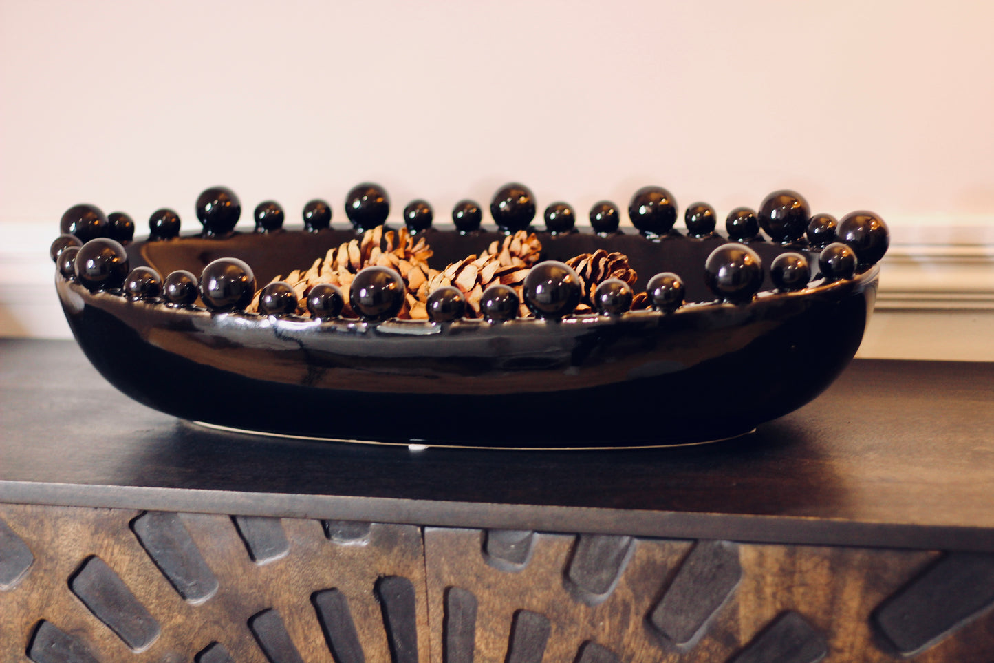 Black Oval Bowl With Bobbled Edge