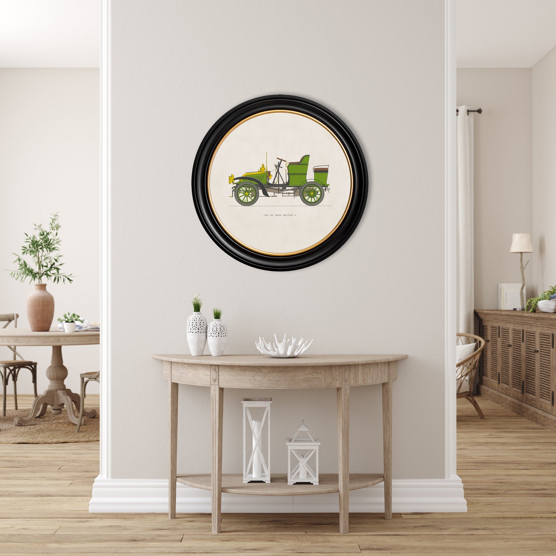 1904 De Dion Bouton 8 in Round Frame – framed wall art at Leya Buster Interiors