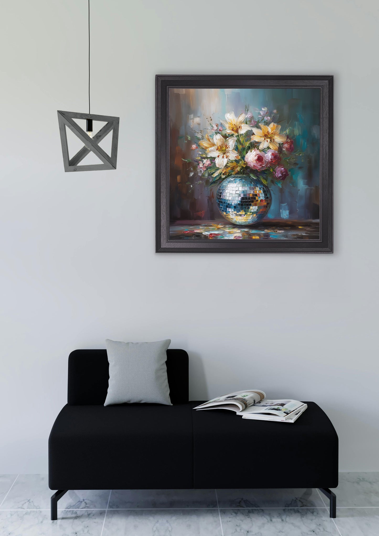 Disco Lilies & Roses - Black Hurstwood Square Frame