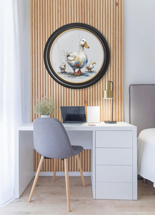 Family of Ducks Cosy Sketch - Oxford Round Frame