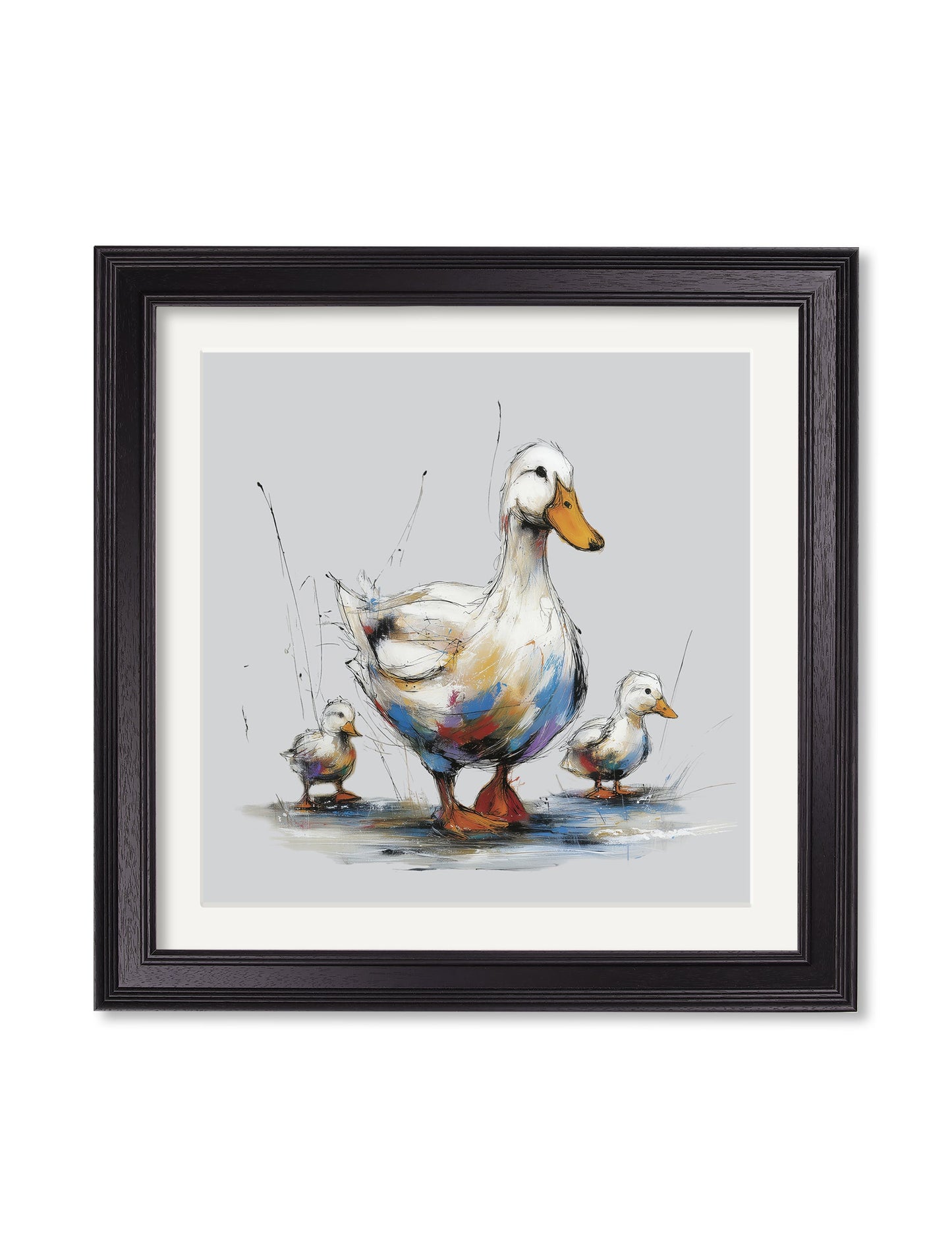 Family of Ducks Cosy Sketch - Black Hurstwood Square Frame