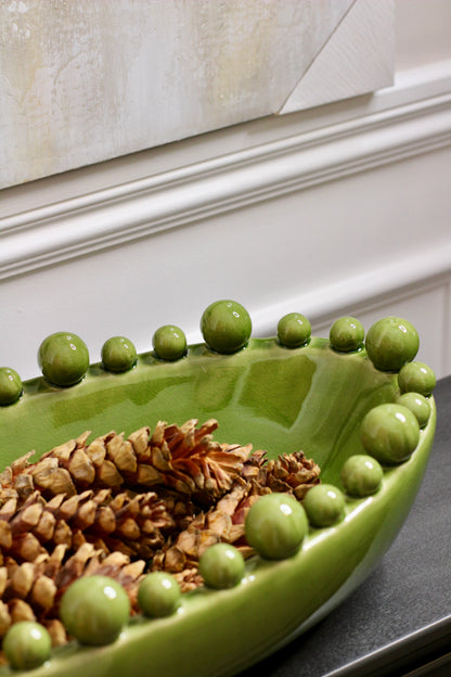 Green Oval Bowl With Bobbled Edge styled view – Leya Buster Interiors