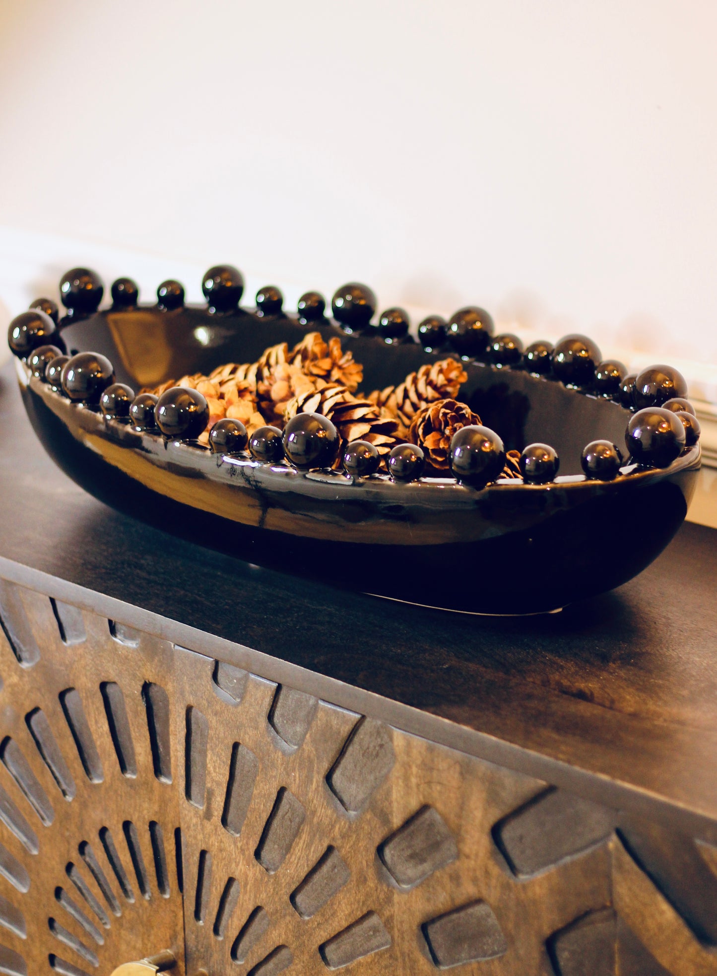 Black Oval Bowl With Bobbled Edge