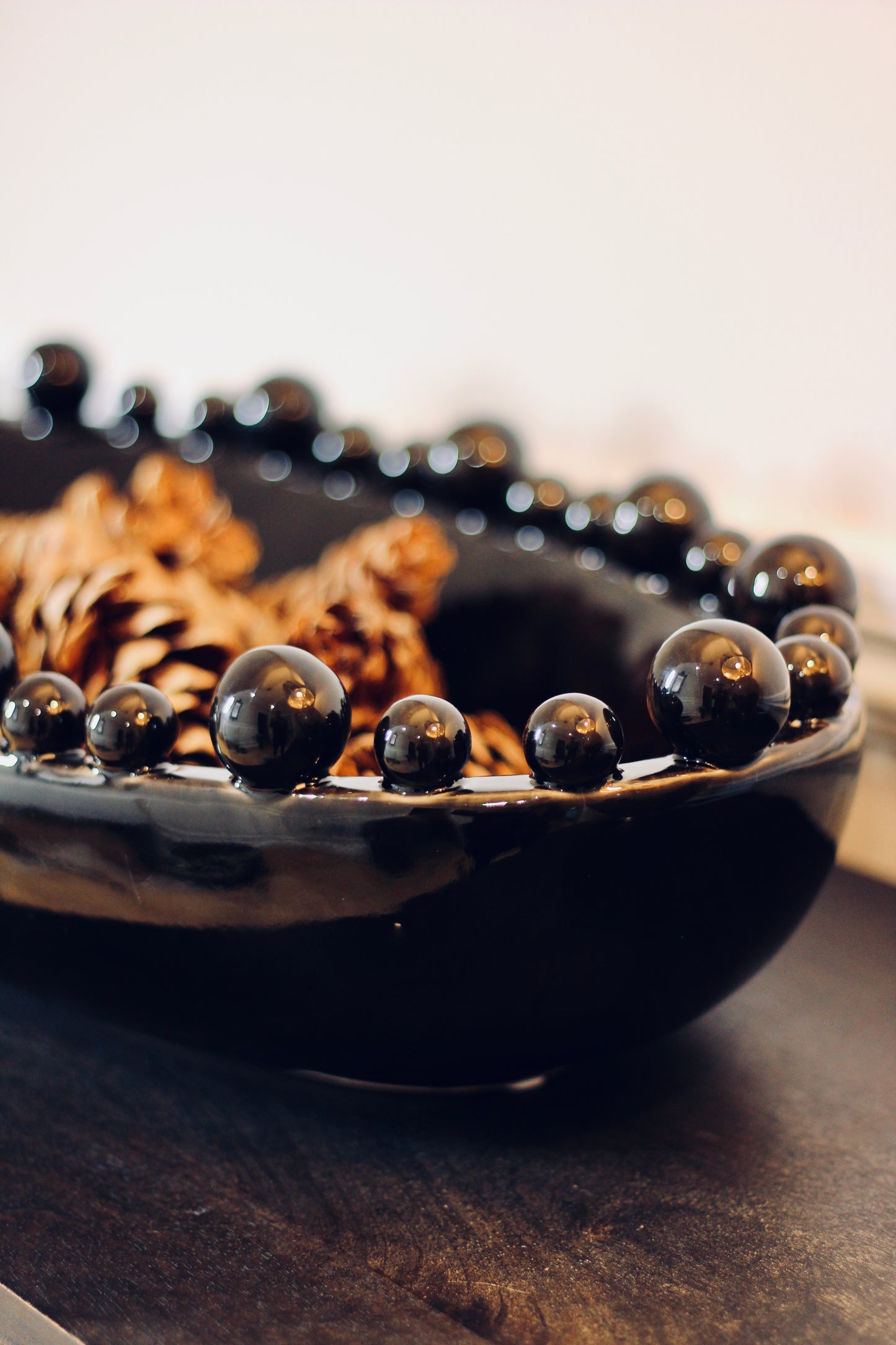 Black Oval Bowl With Bobbled Edge