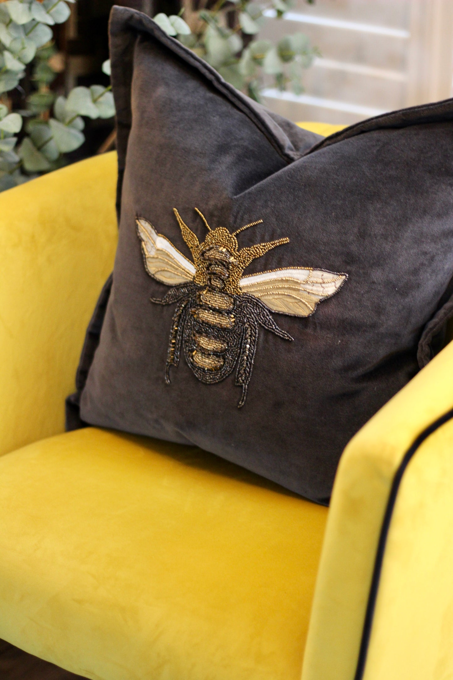 Luxe Bee Embellished Cushion - Black