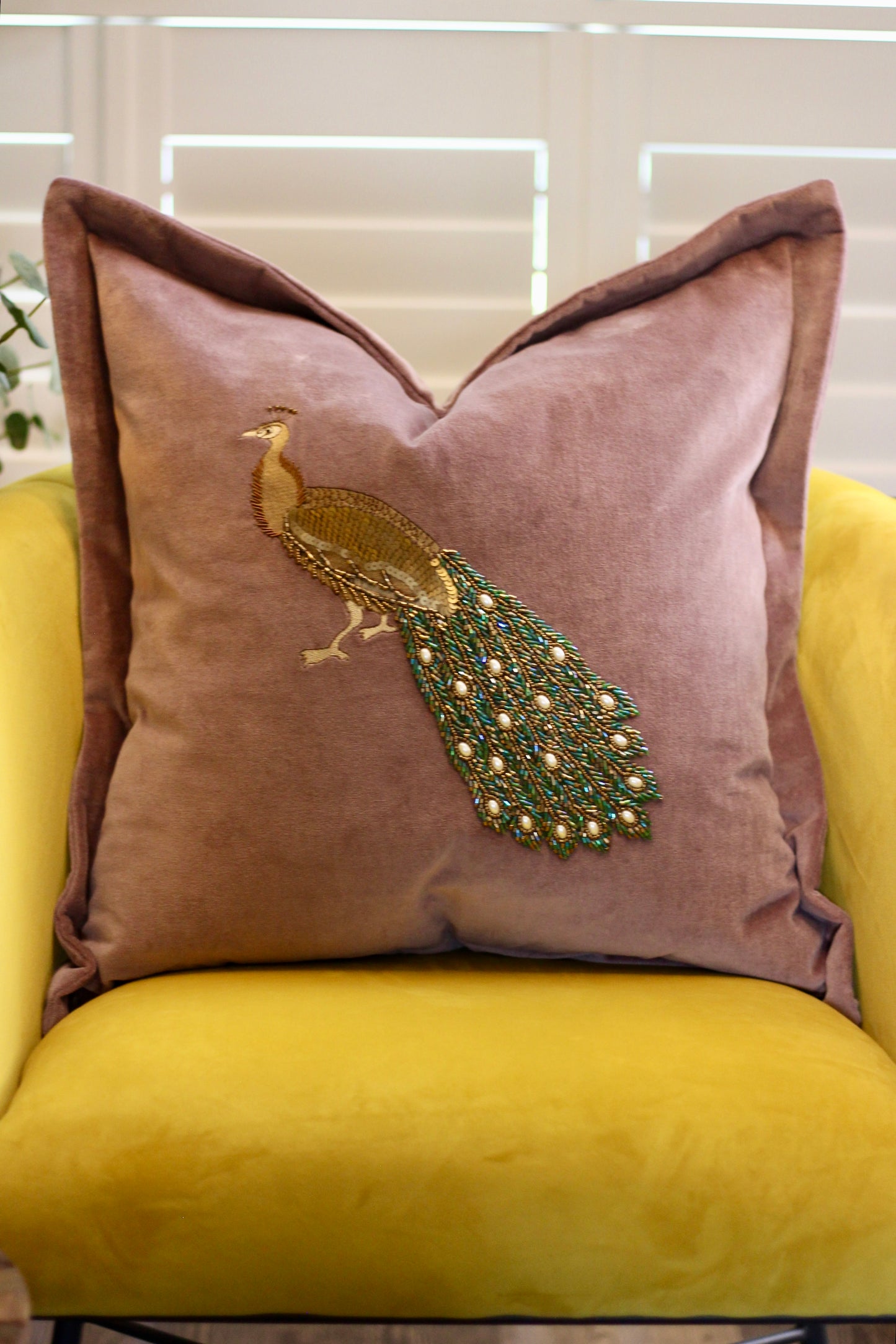 Luxe Peacock Embellished Cushion - Lavender