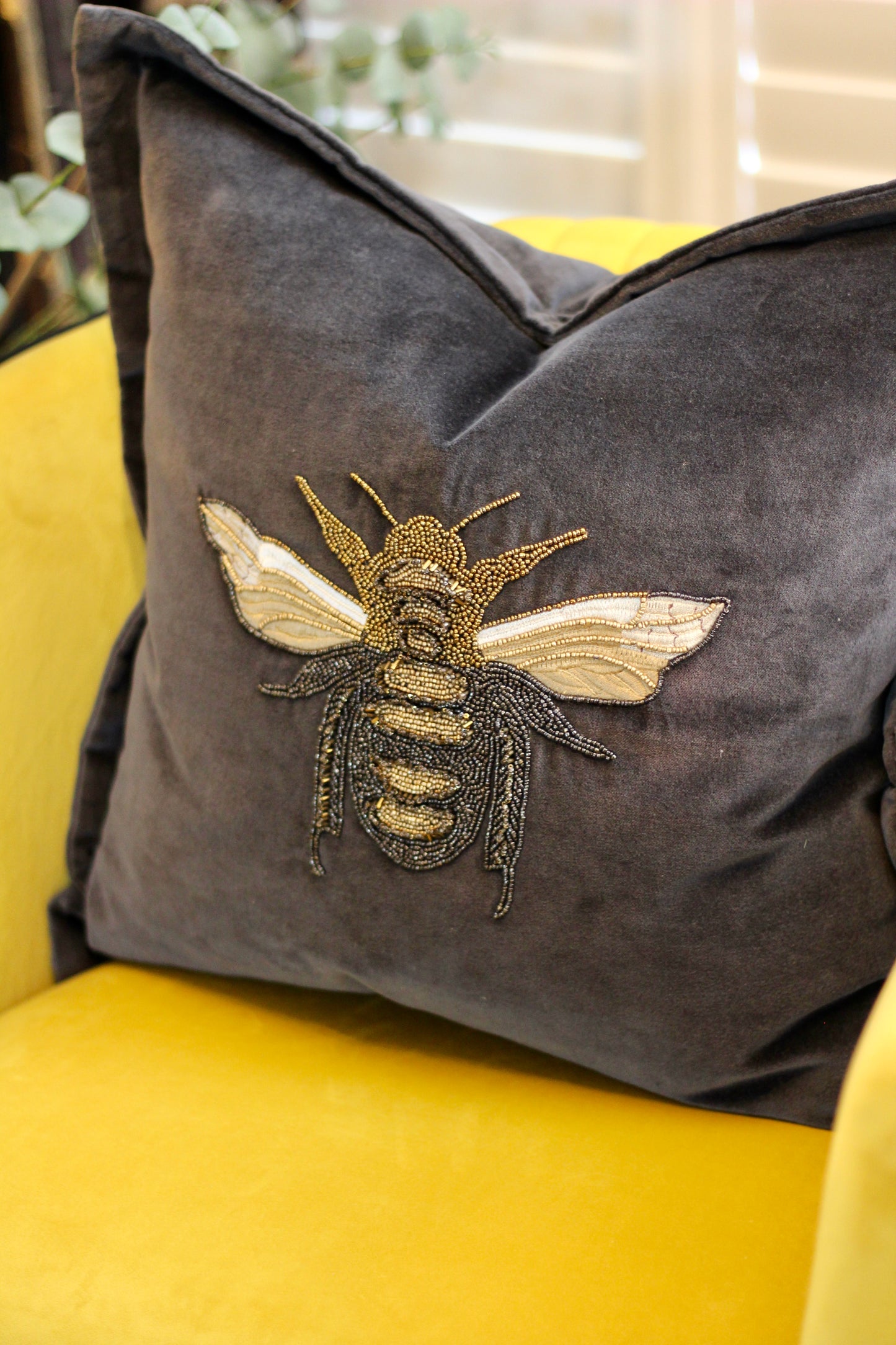 Luxe Bee Embellished Cushion - Black