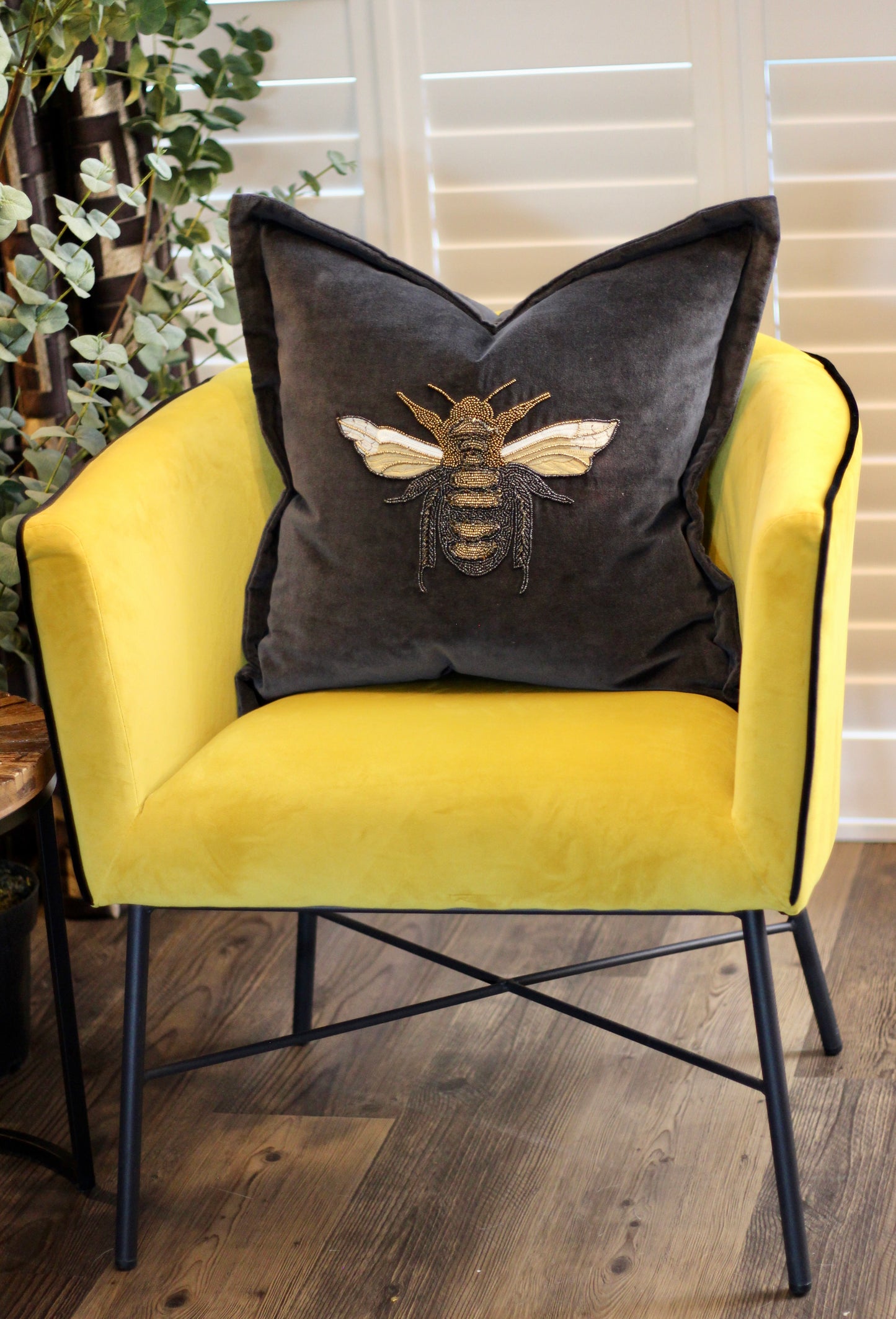 Luxe Bee Embellished Cushion - Black