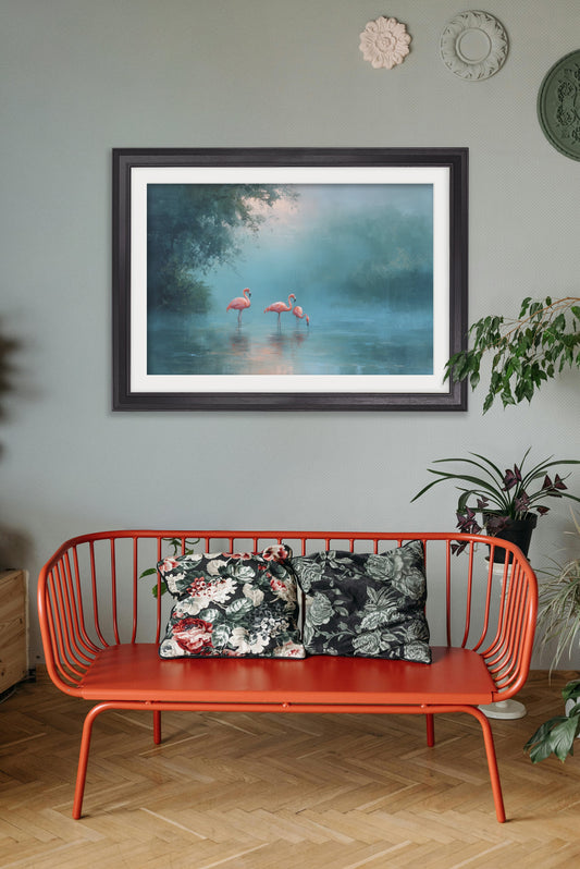 Misty Lake Flamingos - Black Hurstwood Frame