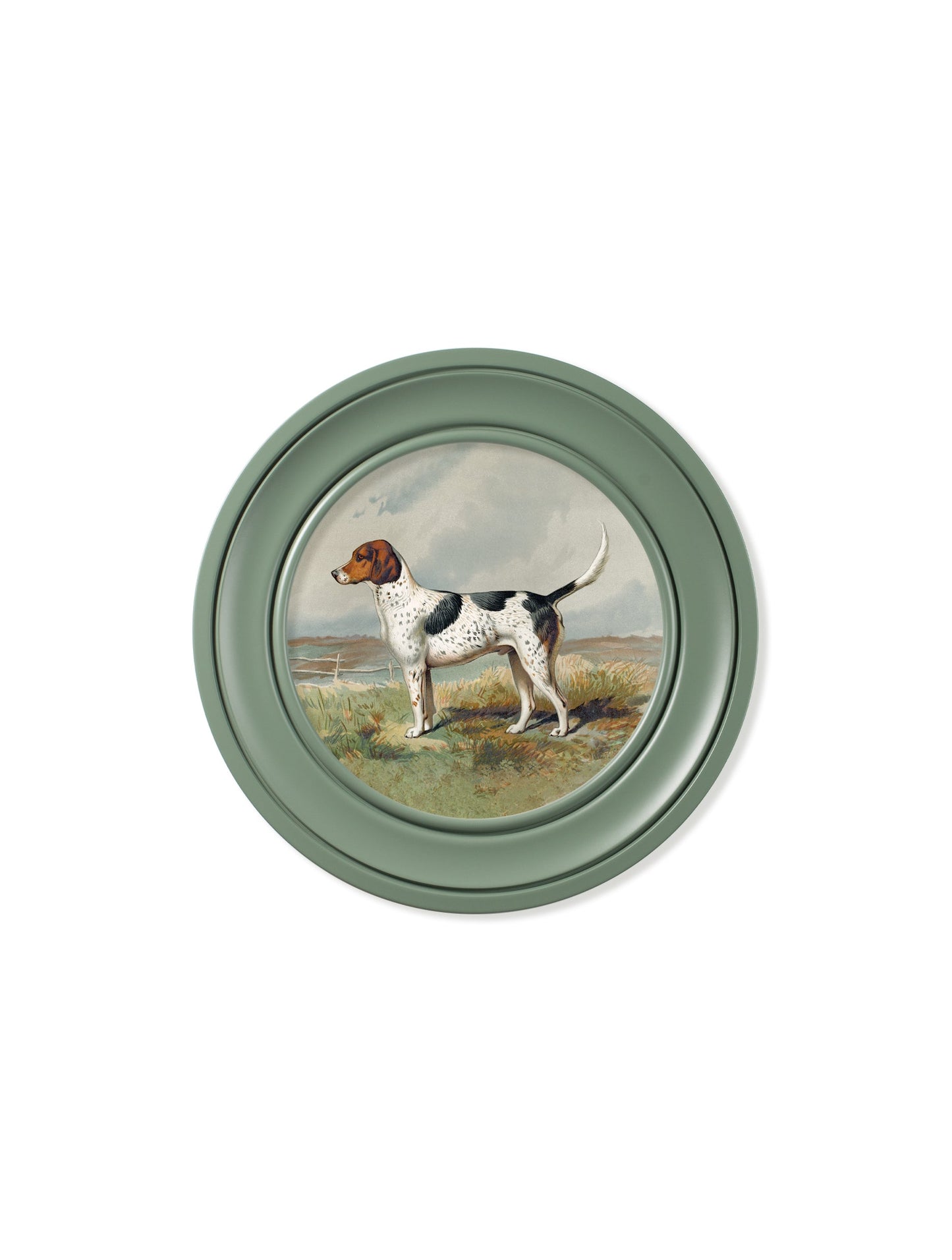 c.1881 Gun Dogs – Round Frame Green styled view – Leya Buster Interiors