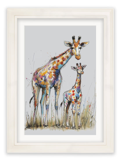Family of Giraffes Cosy Sketch – Cream Hurstwood Frame styled view – Leya Buster Interiors