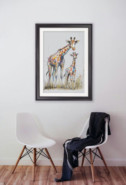 Family of Giraffes Cosy Sketch - Black Hurstwood Frame