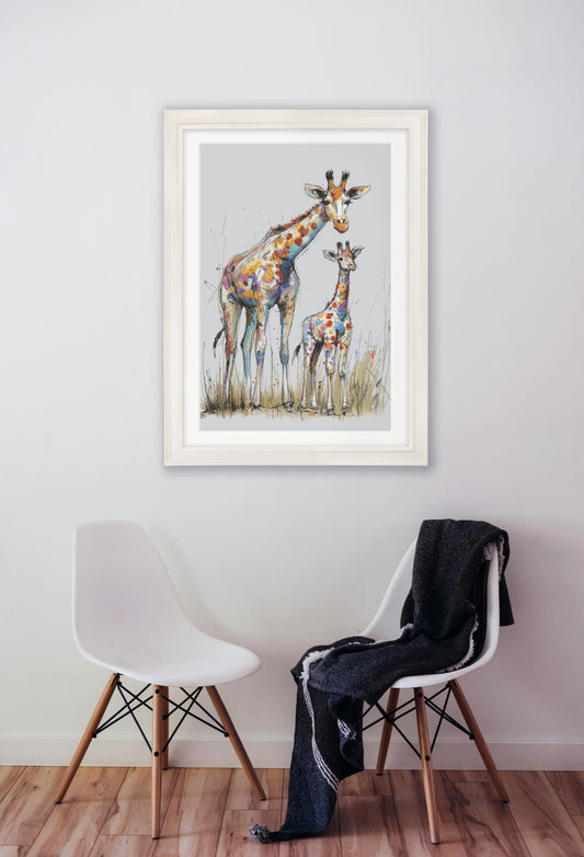 Family of Giraffes Cosy Sketch - Cream Hurstwood Frame
