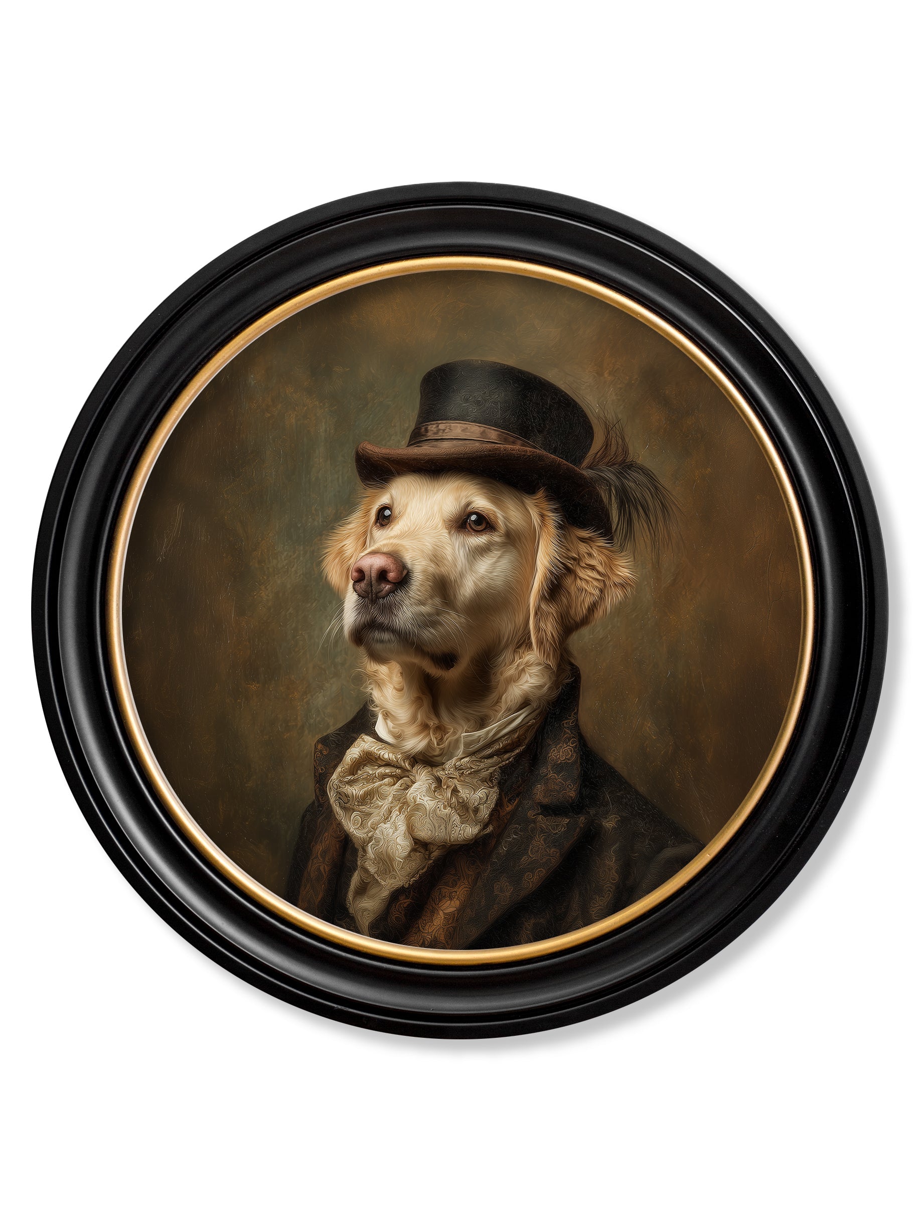 Lord Goldpaw – Gentleman Golden Labrador Oxford Round Frame detail – Leya Buster Interiors