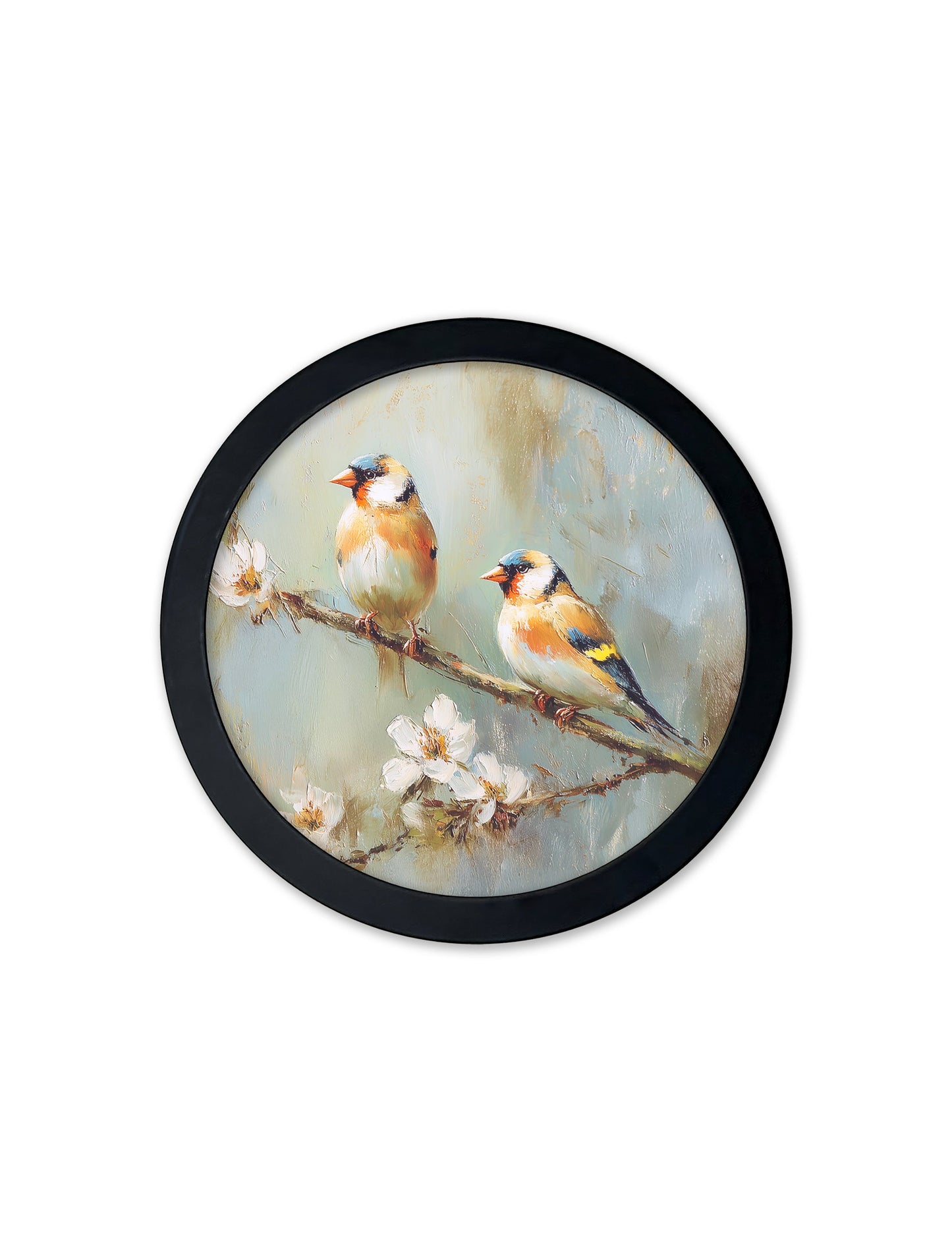 Garden Birds – 30cm Black Round Box Frame styled view – Leya Buster Interiors