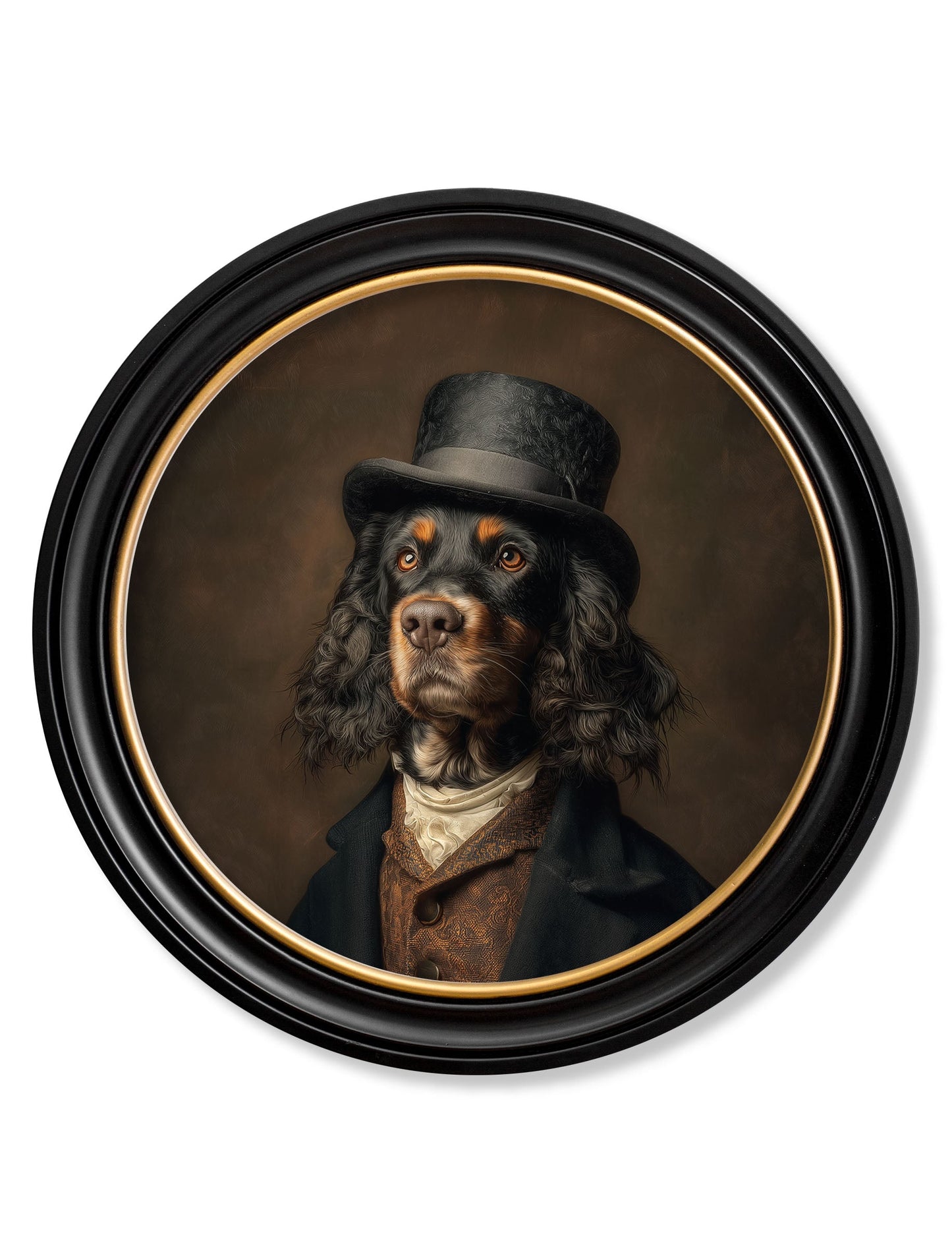 Duke Gordy of Tails – Gentleman Gordon Setter Oxford Round Frame detail – Leya Buster Interiors