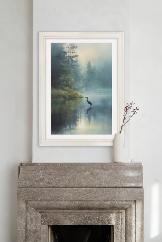 Misty Lake Heron - Cream Hurstwood Frame