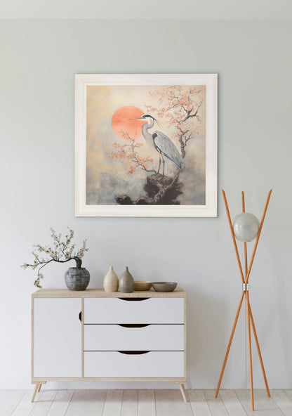 Japanese Twin Herons – Cream Hurstwood Square Frame styled view – Leya Buster Interiors
