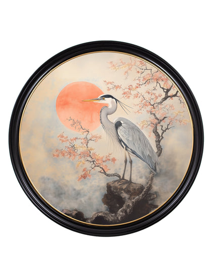 Japanese Twin Herons – Oxford Round Frame styled view – Leya Buster Interiors