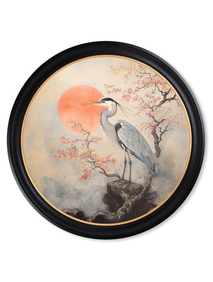 Japanese Twin Herons – Oxford Round Frame styled view – Leya Buster Interiors